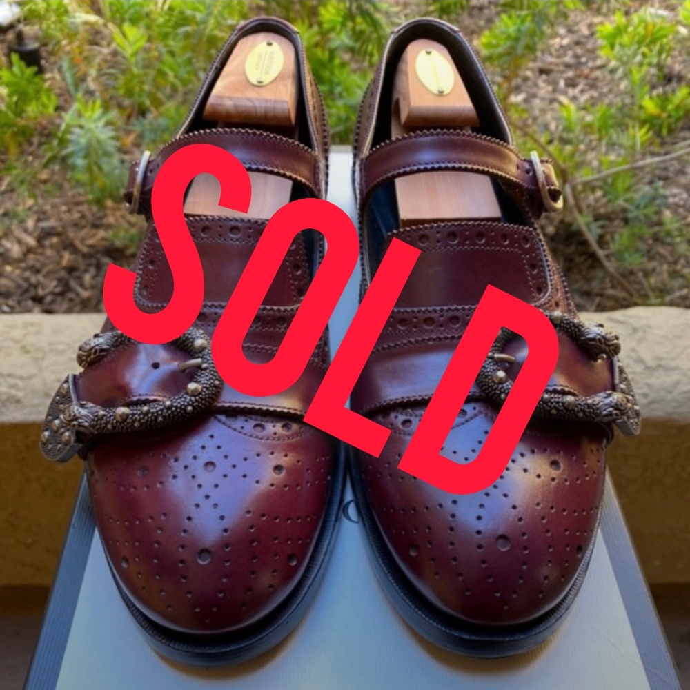 GUCCI QUEERCORE Buckle-Closure Medallion Wingtip Brogues 449946 G9.5=US10
